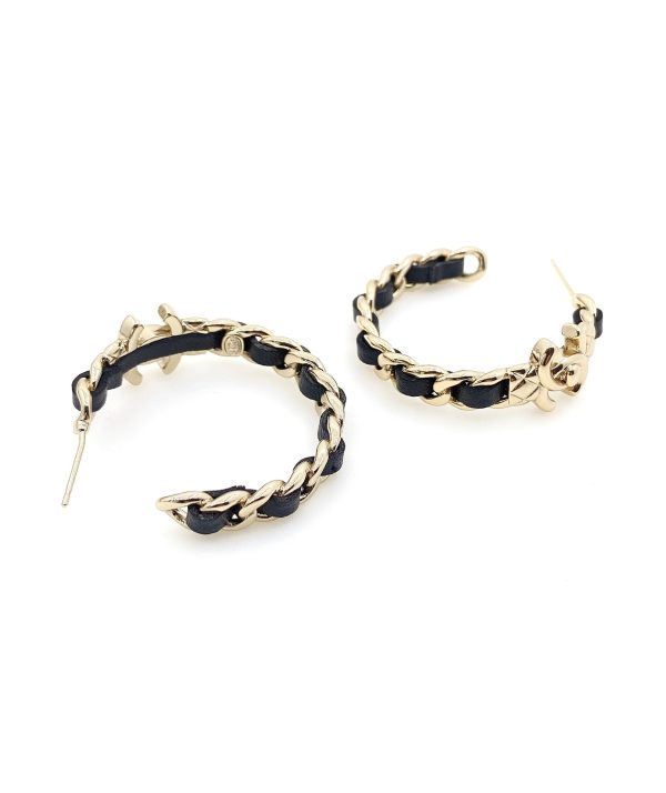 18K CC Cricle Leather Earrings - 图片 6