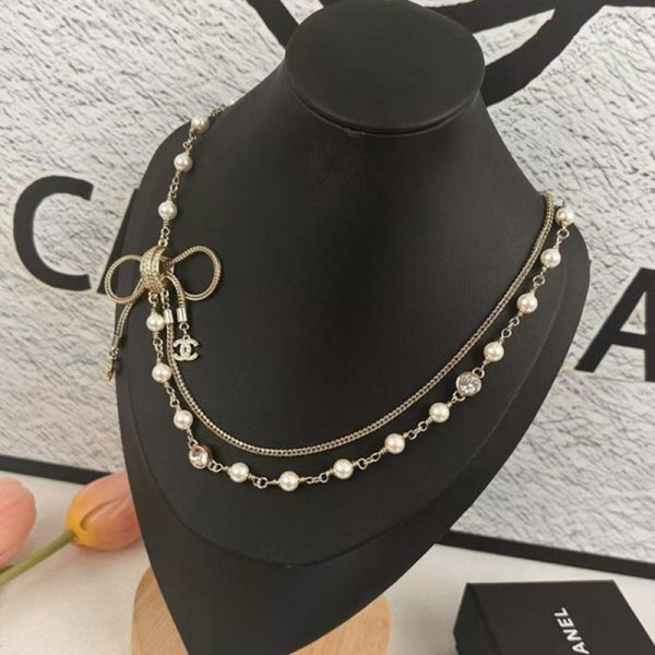 18K CC Bow Tie Pearl Necklace - 图片 3