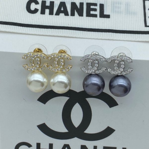 18K CC Pearl Drop Gold Earrings - 图片 6