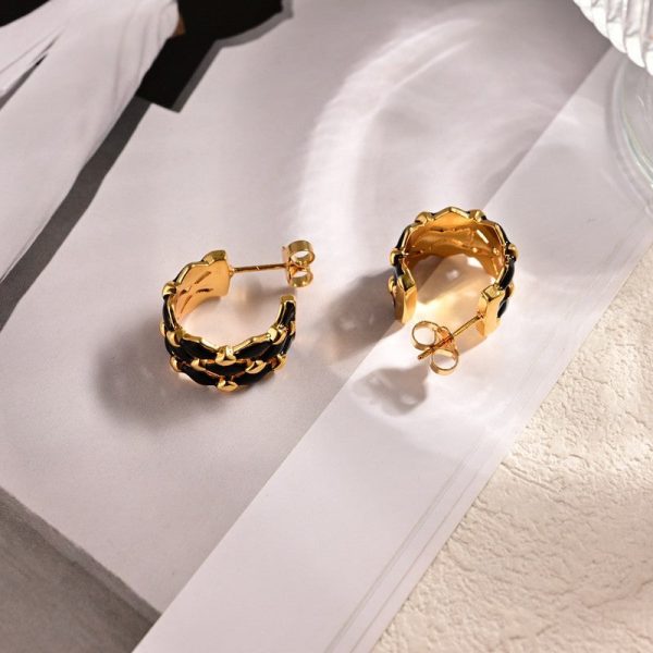 18K Louis Leather Earrings - 图片 6