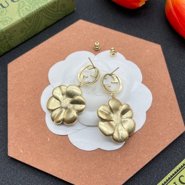 18K Double G Color Crystals Flower Earrings - 图片 6
