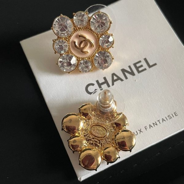 18K CC Color Flower Diamond Earrings - 图片 8