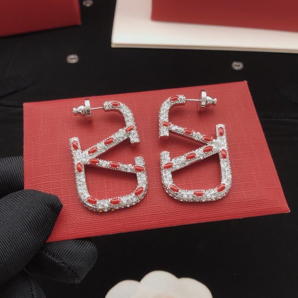 18K Vlogo Red Crystal Earrings - 图片 6