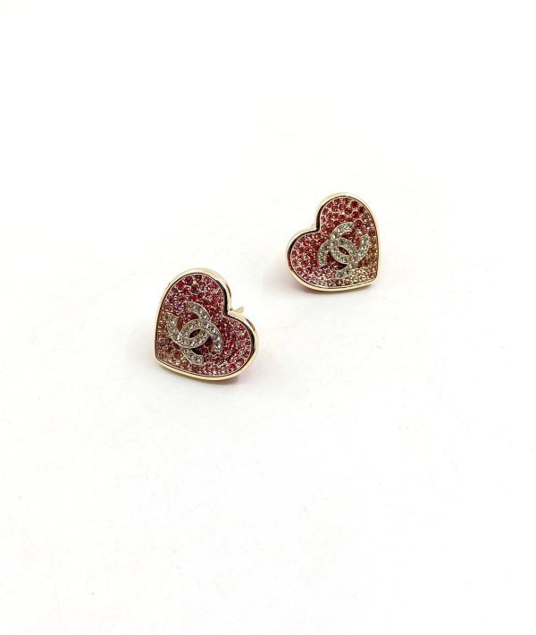 18K CC Diamond Pink Heart Earrings - 图片 6
