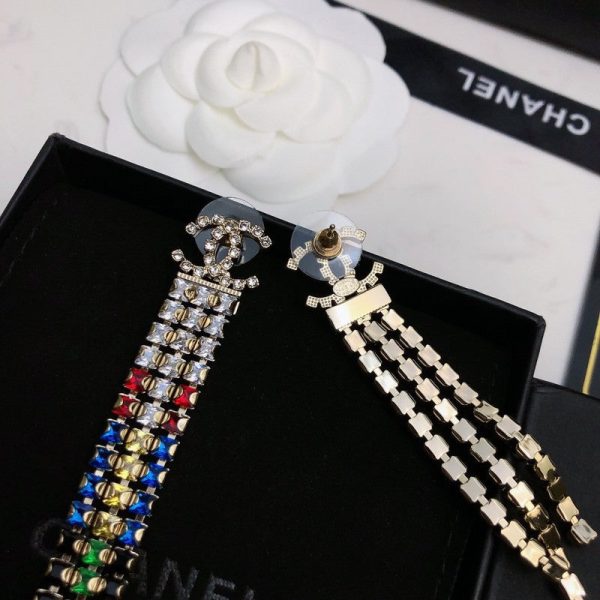 18K CC Long Tassel Color Crystal Earrings - 图片 6