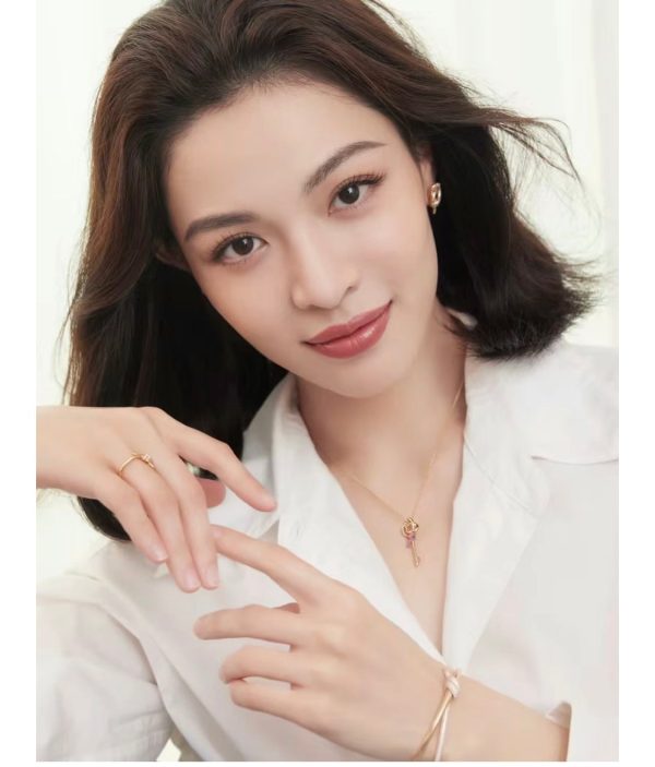 18K T Keys Woven Pink Diamonds Medium Necklace - 图片 11