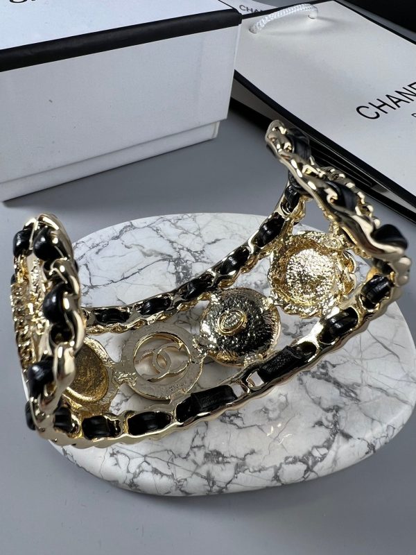 18K CC Leather Open Cuff Bracelet - 图片 6