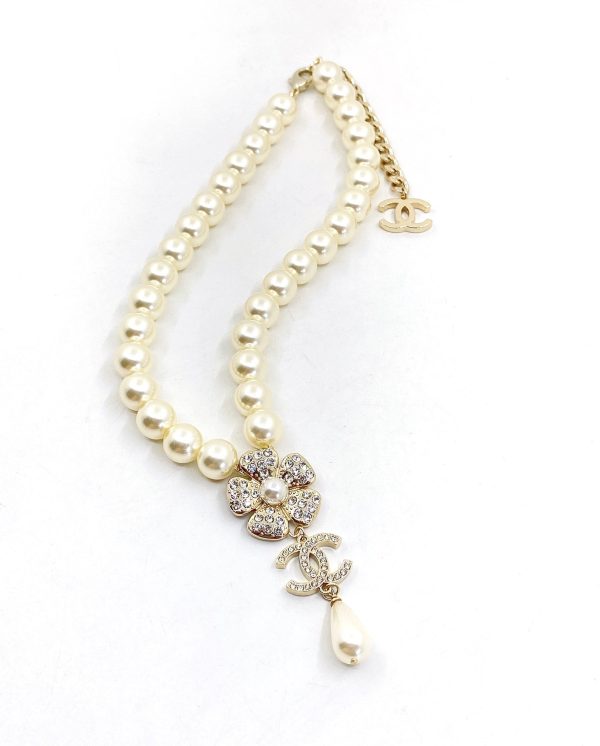 18K CC Pearls Chain Choker Necklace - 图片 6