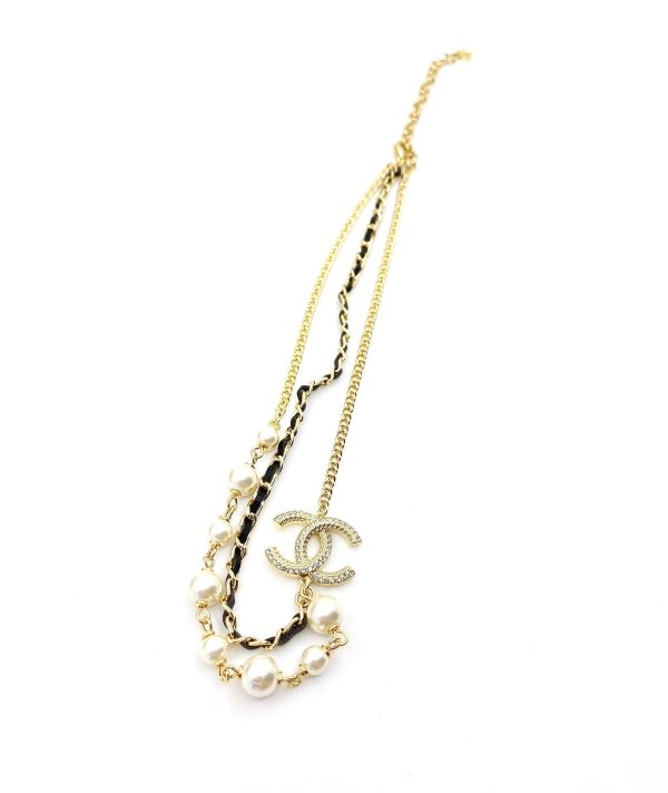 18K CC Pearls Strass Choker Necklace - 图片 6