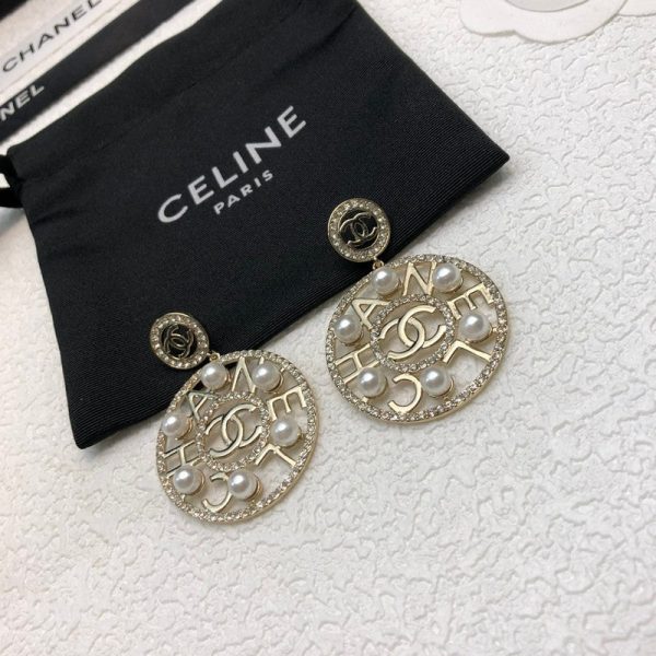 18K CC Circle Pearl Pendant Earrings - Image 3