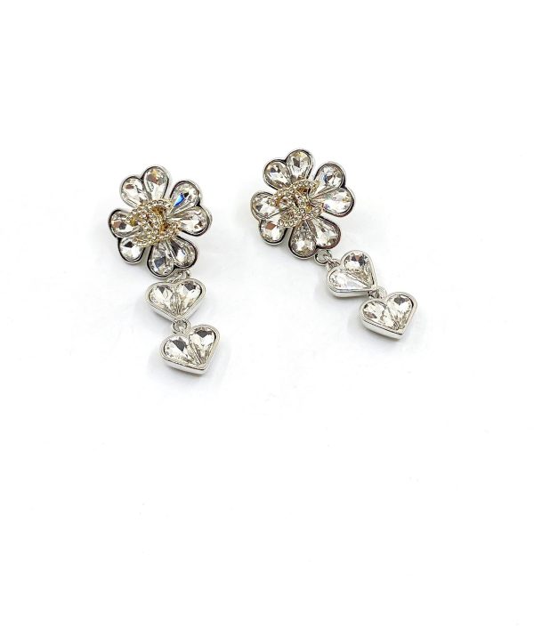 18K CC Crystal Flower Earrings - 图片 3
