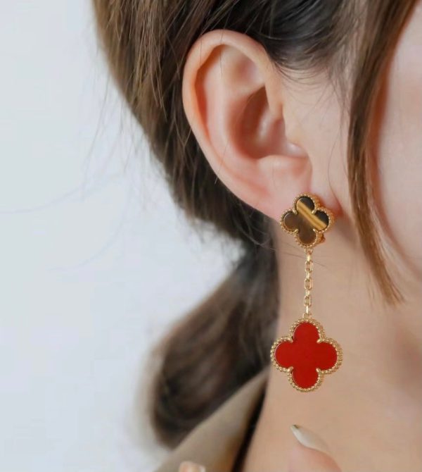 18K Magic Alhambra Carnelian & Tiger Eye Earrings - 图片 8