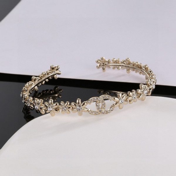 18K CC Crystal Flower Open Cuff Bracelet - Image 6