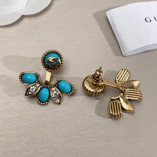 18K Double G Blue Flowers Earrings - 图片 2