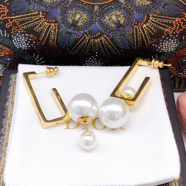 18K CD Square Pearl Earrings - 图片 5