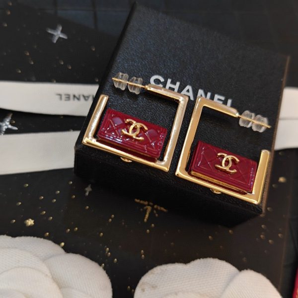 18K CC Red Bag Hoop Earrings - 图片 4