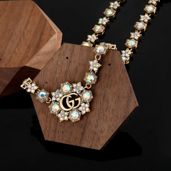 18K Double G Crystals Chain Choker Necklace - 图片 6