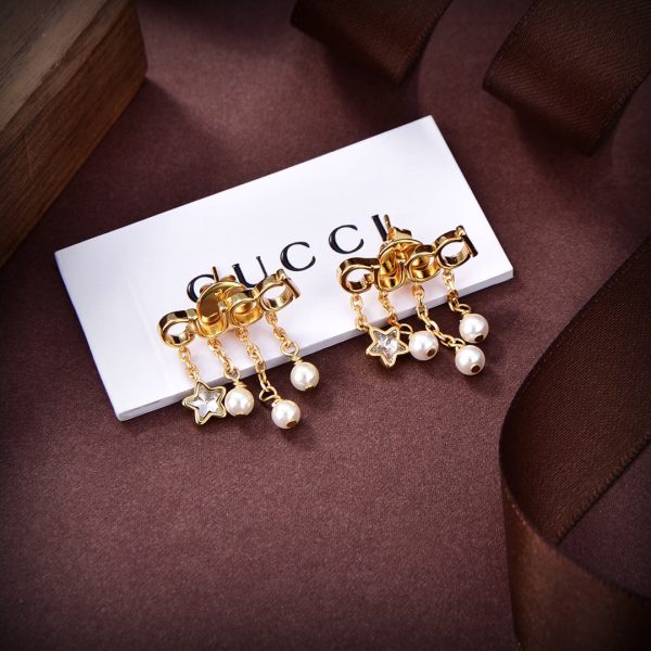 18K Double G Script Pearl Earrings - 图片 5