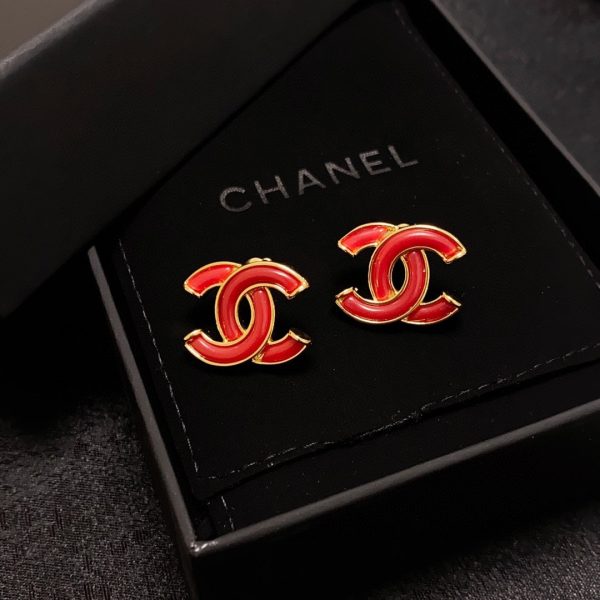 18K CC Red Resin Earrings - 图片 8