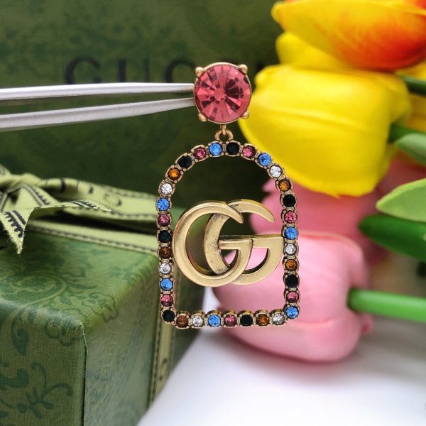 18K Double G Color Crystals Earrings - 图片 6