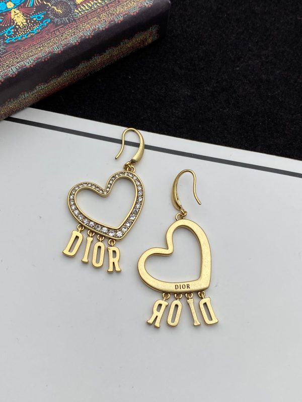 18K CD Heart Crystal Earrings - 图片 6