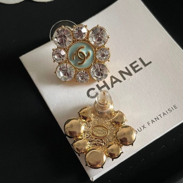 18K CC Color Flower Diamond Earrings - 图片 9