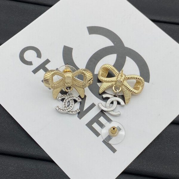 18K CC Bow Tie Gold Earrings - 图片 6