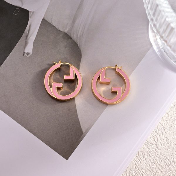 18K Double G Pink Hollow Earrings - 图片 5