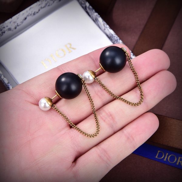 18K CD Tribales Black Resin Pearl Earrings - 图片 2