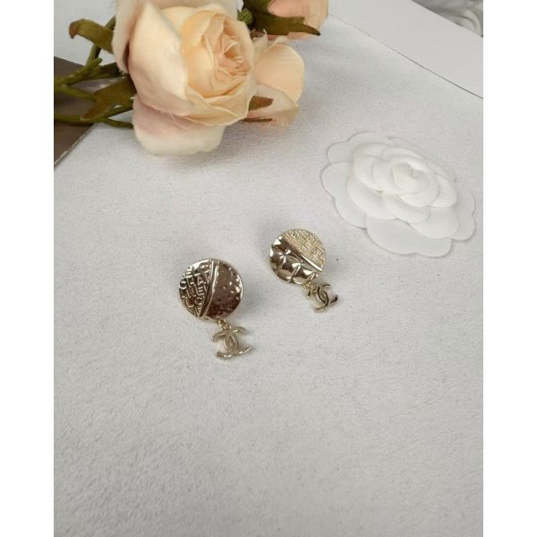 18K CC Gold Round Pendant Earrings - 图片 6