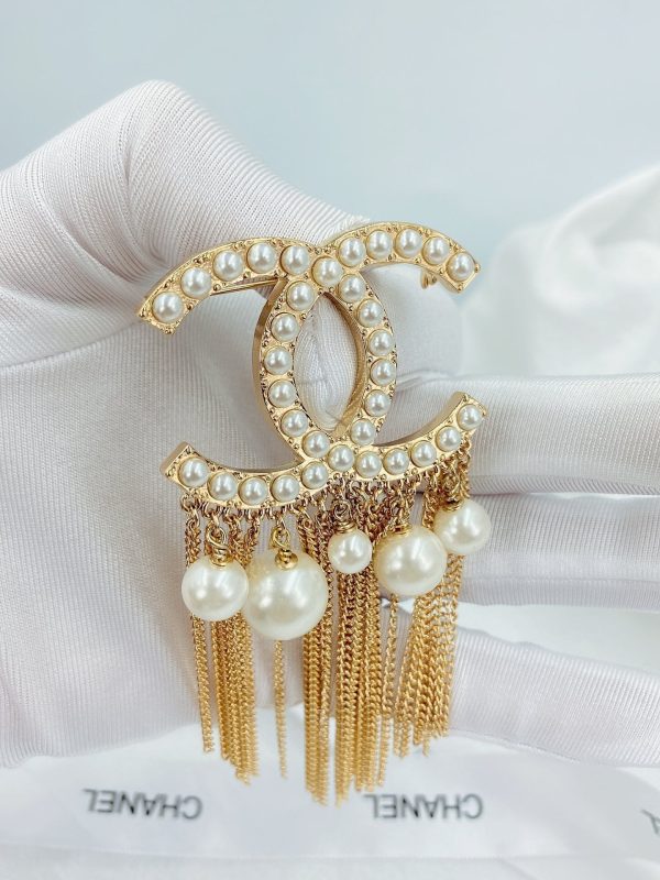 18K CC Pearl Tassel Brooch - 图片 2