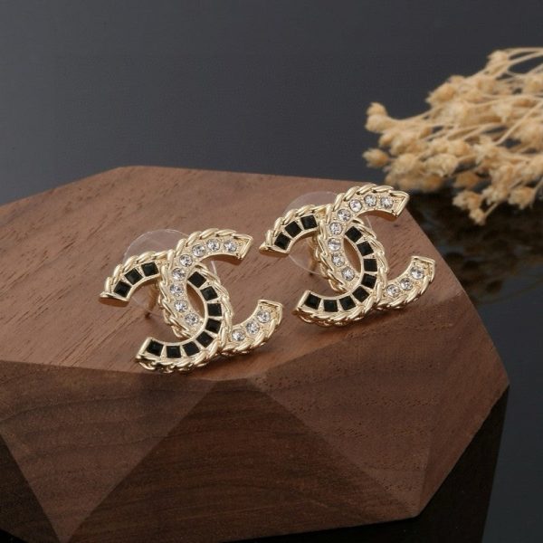 18K CC Crystal Leather Earrings - 图片 6