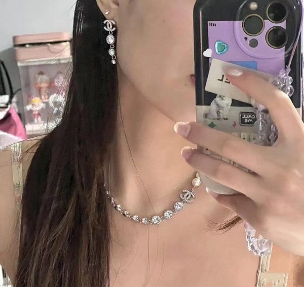 18K CC Pearls Crystals Necklace - 图片 9