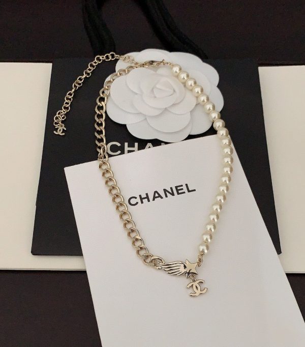 18K CC Pearl Chain Choker Necklace - 图片 5