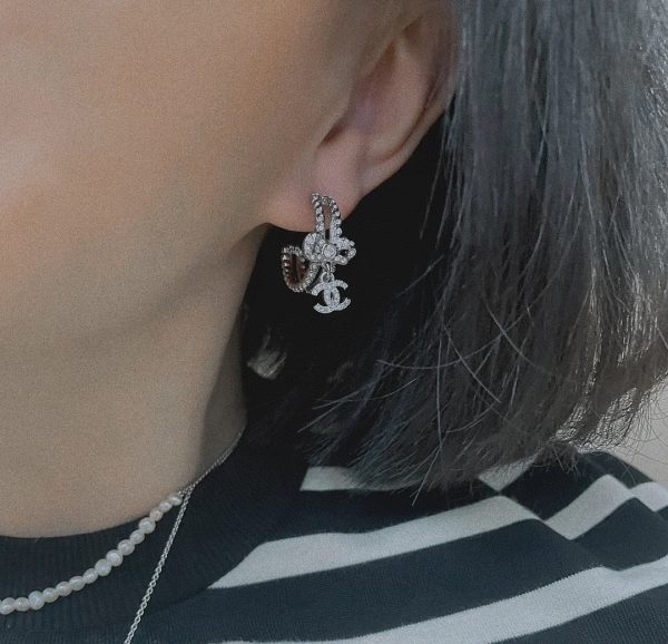 18K CC Diamond Pendant Earrings - 图片 8