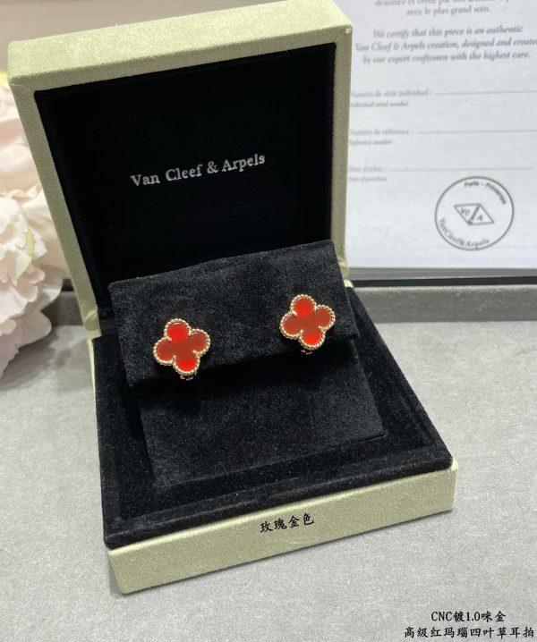 18K Vintage Alhambra Carnelian Earrings - 图片 7