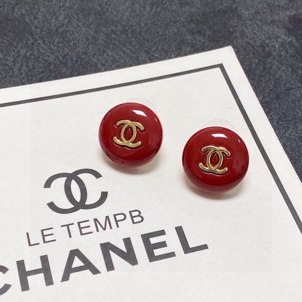 18K CC Wine Red Round Earrings - 图片 7