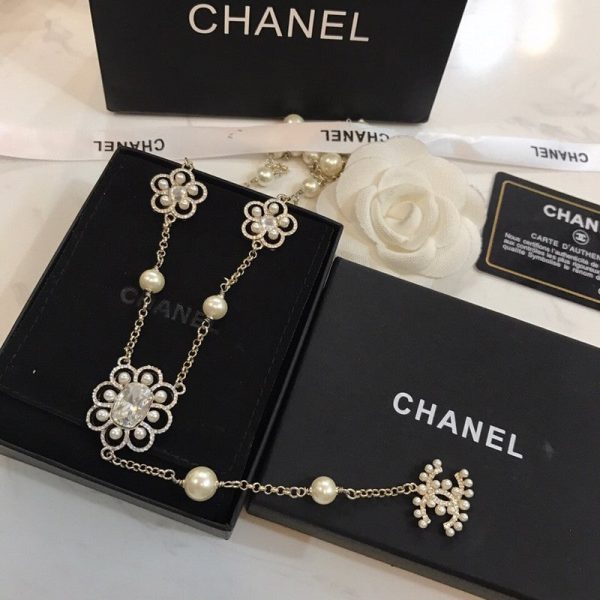 18K CC Flowers Pearl Long Necklace - 图片 7