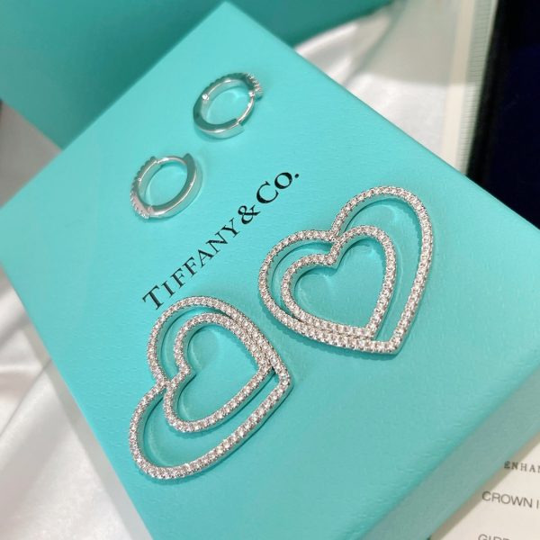 18K T Double Heart Diamond Earrings - 图片 5