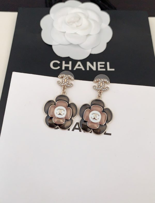18K CC Flower Pendant Earrings - 图片 6