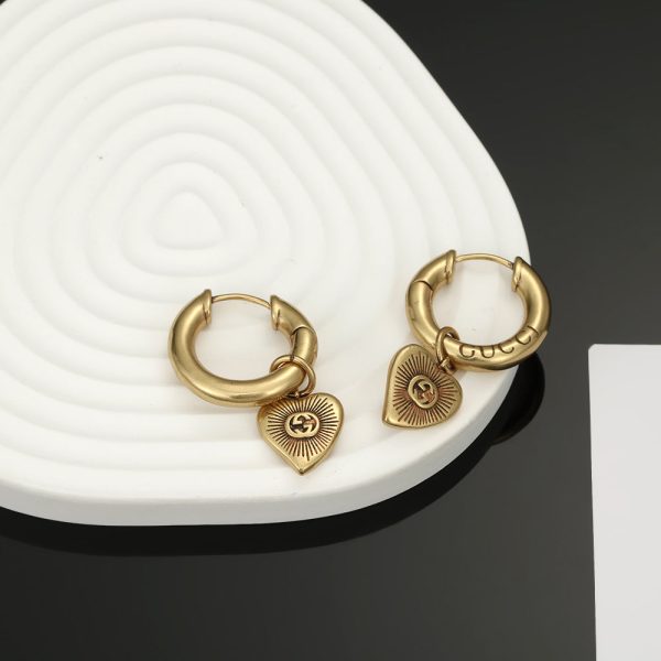 18K Double G Vintage Peach Heart Earrings - 图片 3