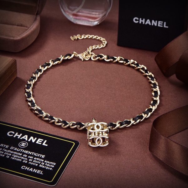 18K CC Leather Choker Necklace - 图片 3