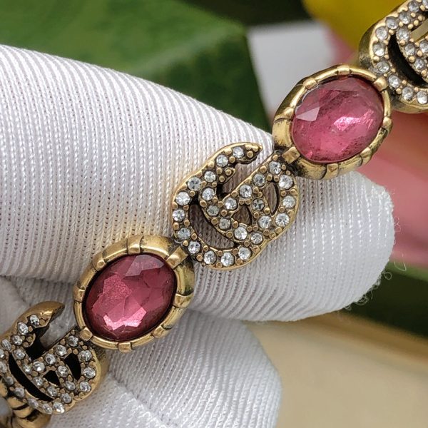 18K Double G Red Crystals Open Cuff Bracelet - 图片 7