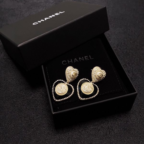 18K CC Black Heart Earrings - 图片 7