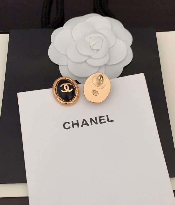 18K CC Oval Leather Earrings - 图片 6