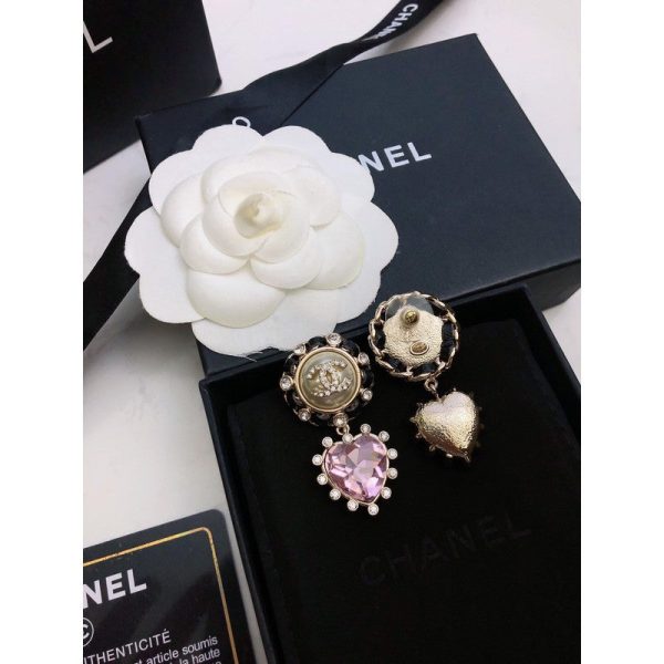 18K CC Heart Pink Crystal Earrings - Image 6