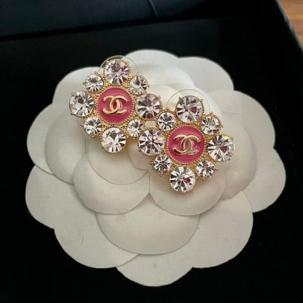 18K CC Color Flower Diamond Earrings - 图片 3