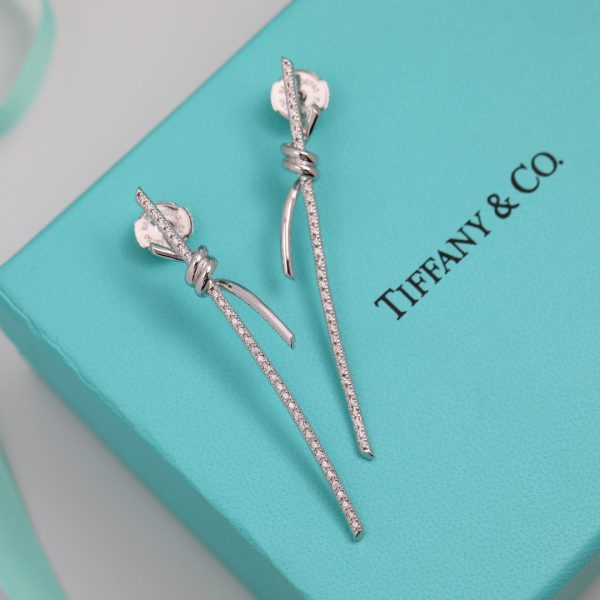 18K T Knot Drop Diamonds Earrings - 图片 2
