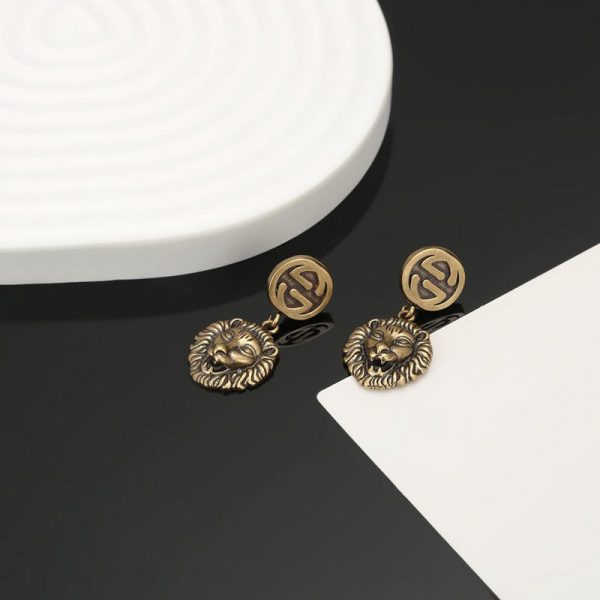 18K Double G Lion Pendant Earrings - 图片 6