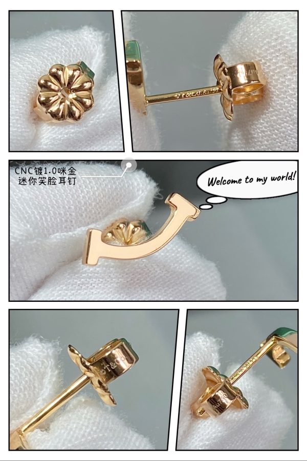 18K T Smile Yellow Gold Earrings - 图片 5